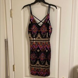 Black and Pink Backless Bodycon Cocktail Dress